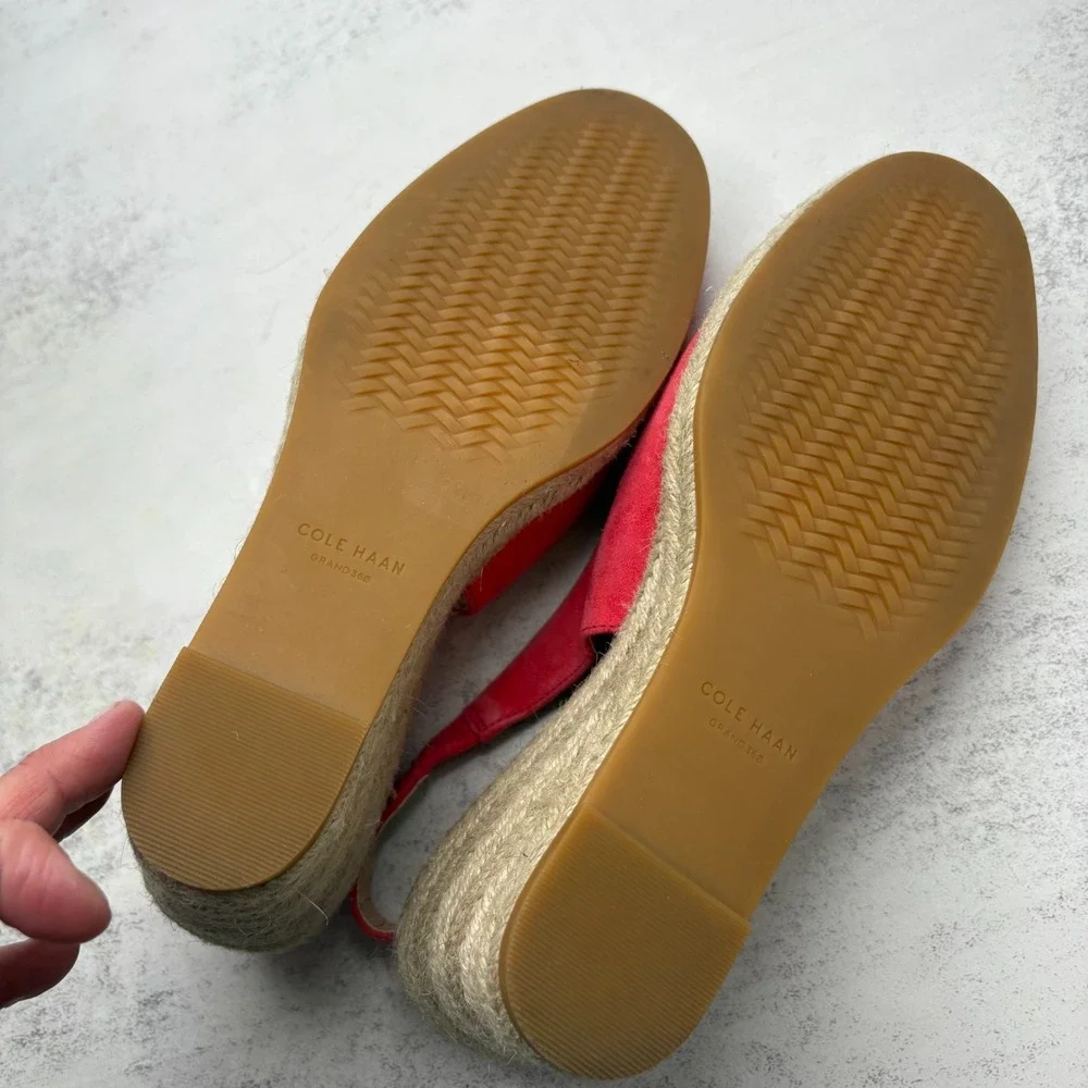 Cole Haan Cloudfeel Slingback Espadrille Wedge Pumps 7.5 Geranium Suede NWOB